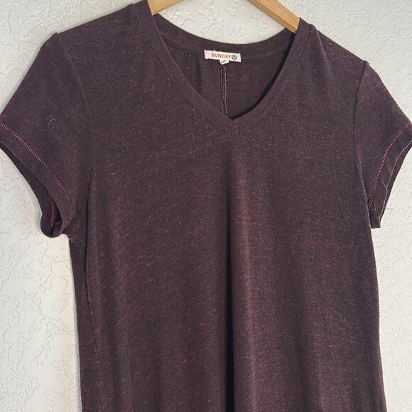 Sundry T-Shirt Dress Gold Seam Dark Purple Plum Soft V Neck Size 2 Medium Fall - Picture 2 of 7